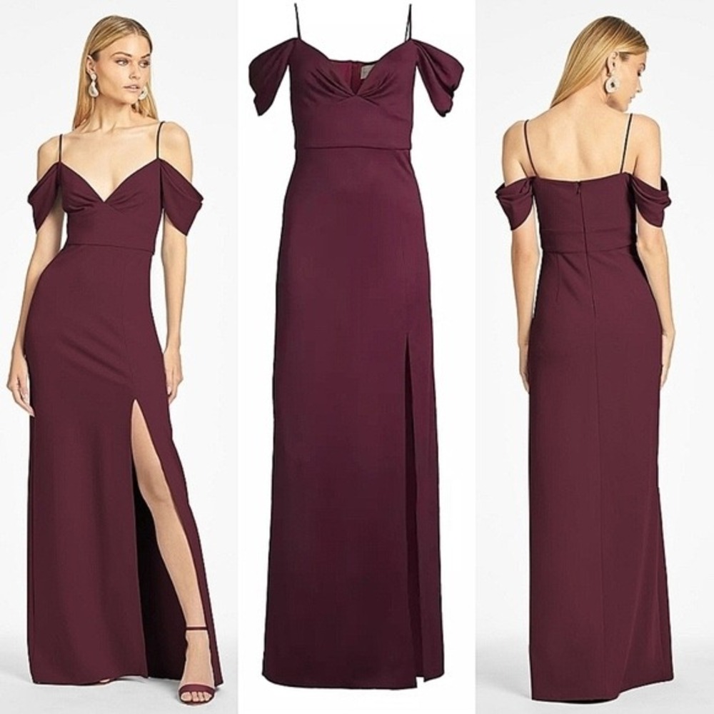 Sachin & Babi Brittany Stretch Crepe Cold-Shoulder Gown Size 12 Deep Wine NWT